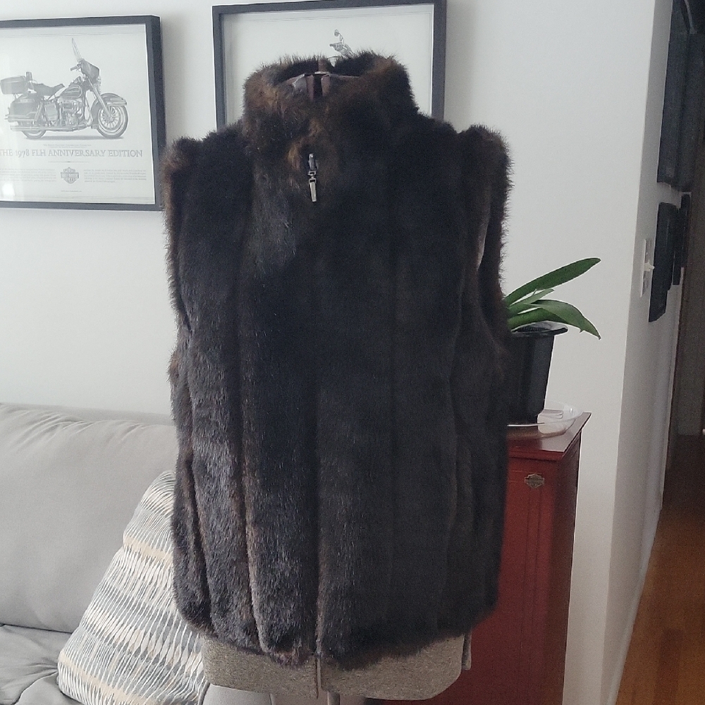 Worthington Faux Fur Vest Small Black/Brown